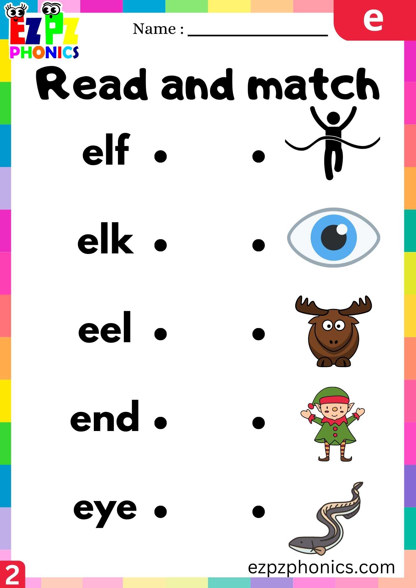 Group2 Letter E Read And Match Beginning Sounds Worksheet